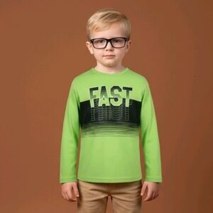 Jumping Beans Boy's 4T Lime Green "FAST" Long-Sleeve Graphic Tee Shirt